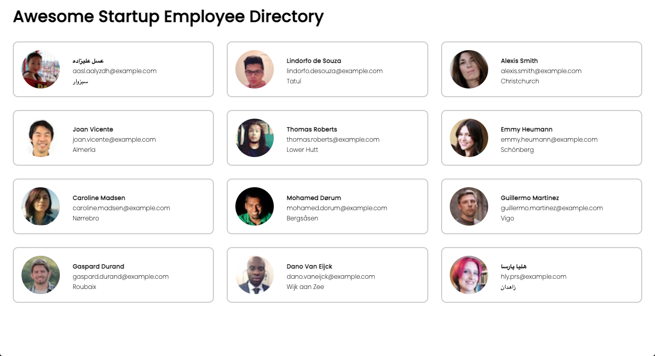 A web interface with employee icons and descriptions.